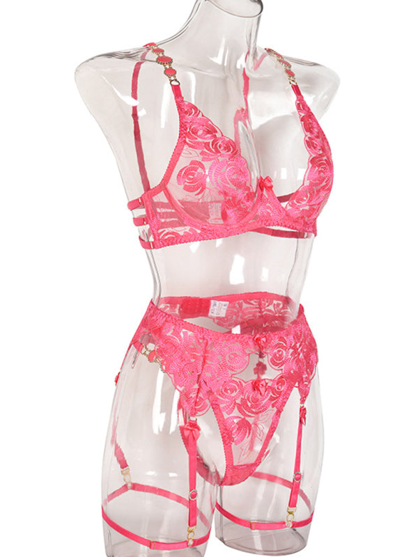 Vintage Vibes – Embroidered Retro Push-Up Bra and Underwear Set