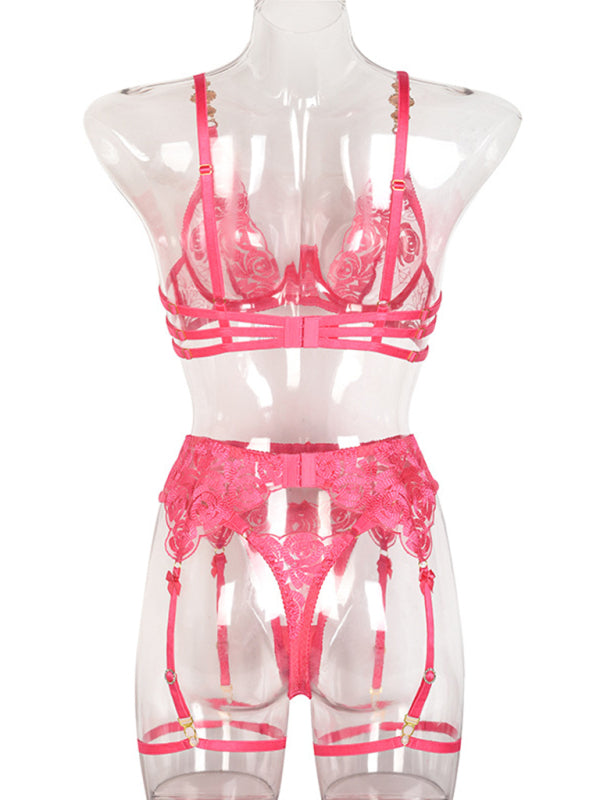 Vintage Vibes – Embroidered Retro Push-Up Bra and Underwear Set