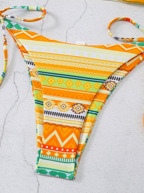 Eye-Catching Multi-Color Halterneck Bikini with Lace-Up Adjustable Briefs