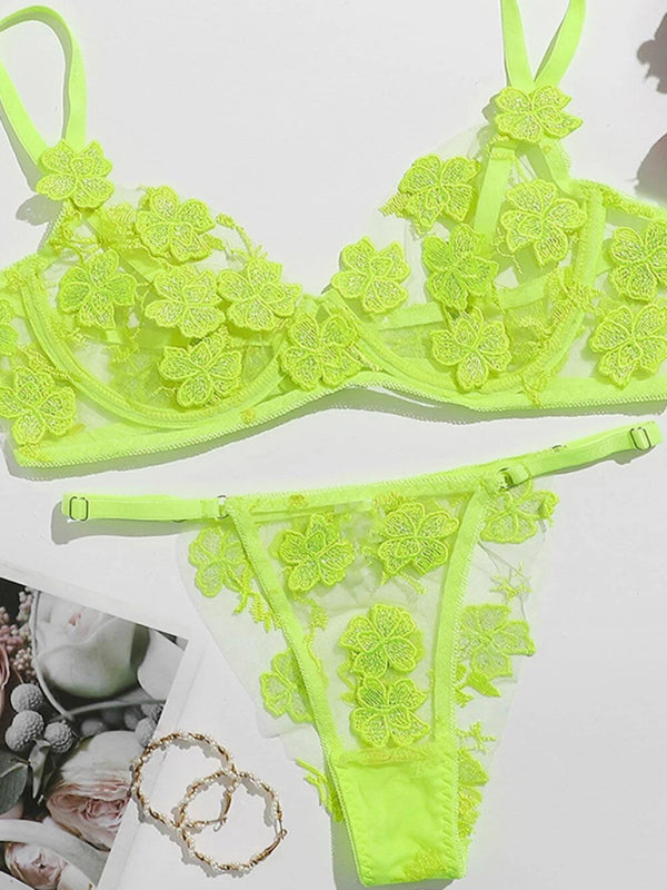 Sweet Romance – New Sexy Mesh Bra with Flower Appliqué