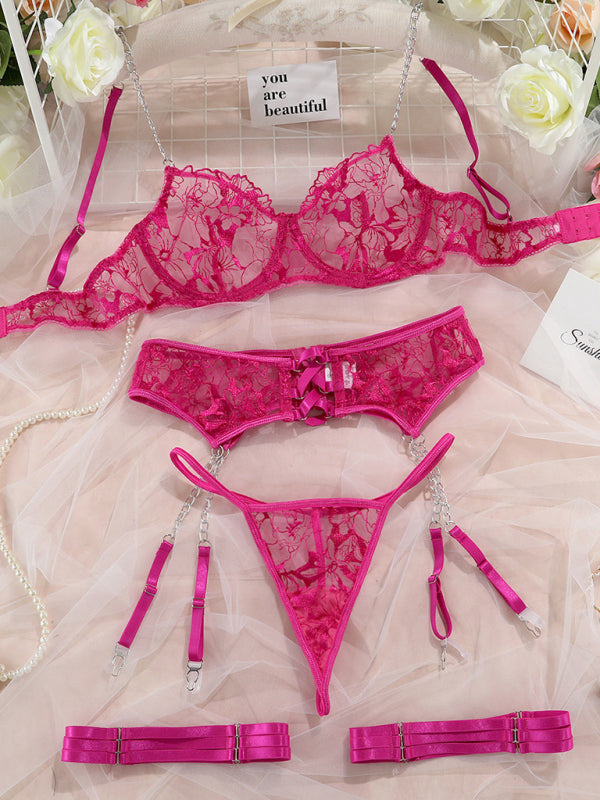 Chic Embroidered Mesh Intimates Set with Suspender Accents