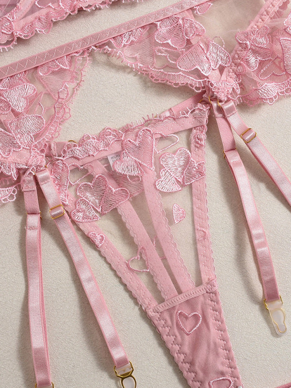 Sweetheart Seduction – Embroidered Four-Piece Lingerie Set