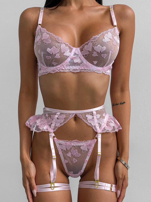 Sweetheart Seduction – Embroidered Four-Piece Lingerie Set