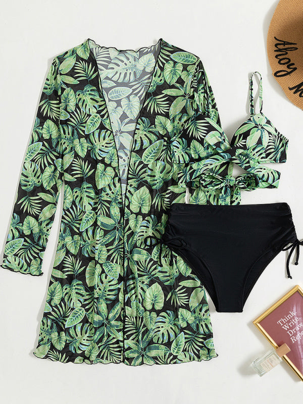 Tropical Print Three-Piece Bikini Set