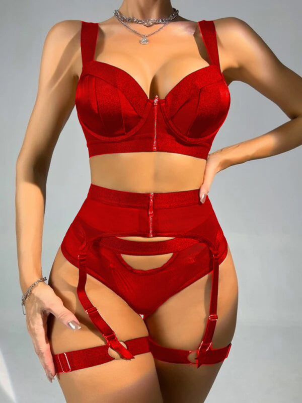 Solid Color Lace Lingerie Set