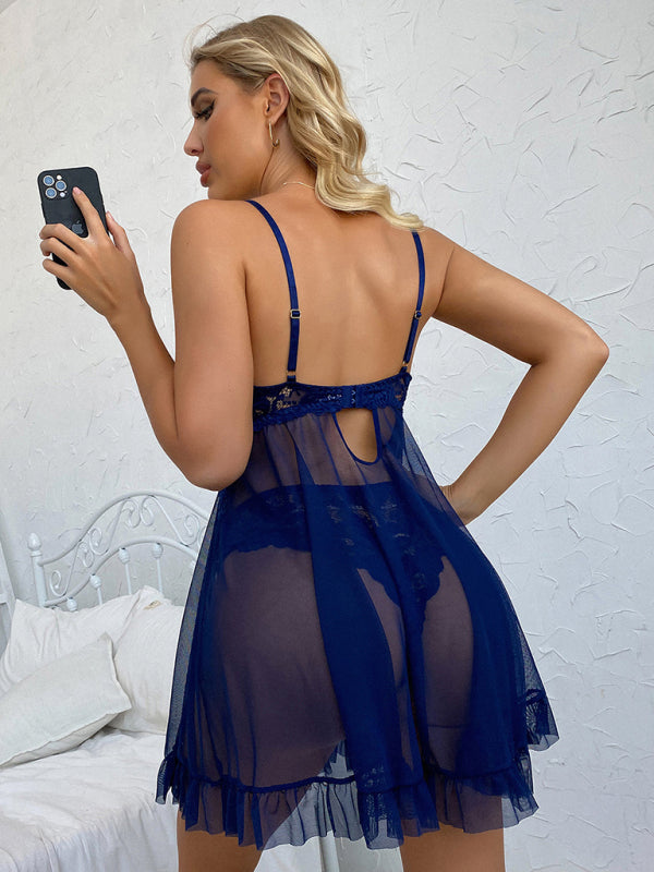 V-Neck Lace Suspender Lingerie Set
