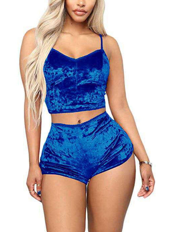 Velvet V-Neck Pajama Set (2-Piece)
