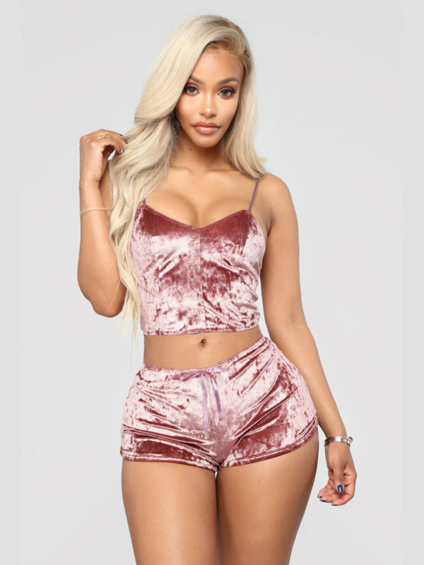 Velvet V-Neck Pajama Set (2-Piece)
