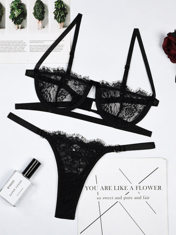 Sexy Steel Ring Sheer Three-Piece Lingerie Set