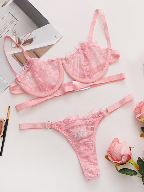 Sexy Steel Ring Sheer Three-Piece Lingerie Set