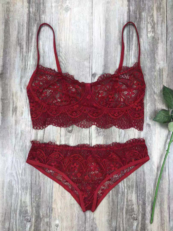 Eyelash Lace Lingerie Set – Solid Color Elegance