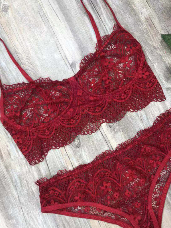 Eyelash Lace Lingerie Set – Solid Color Elegance