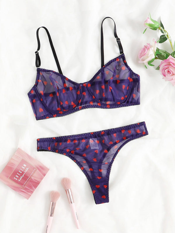 Love-Themed Mesh Lingerie Set – Sexy Women’s Underwear