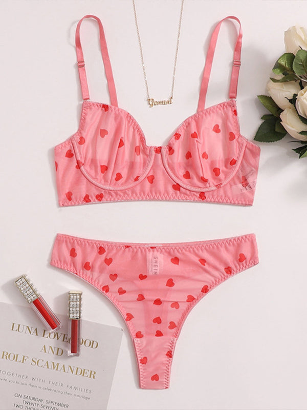 Love-Themed Mesh Lingerie Set – Sexy Women’s Underwear