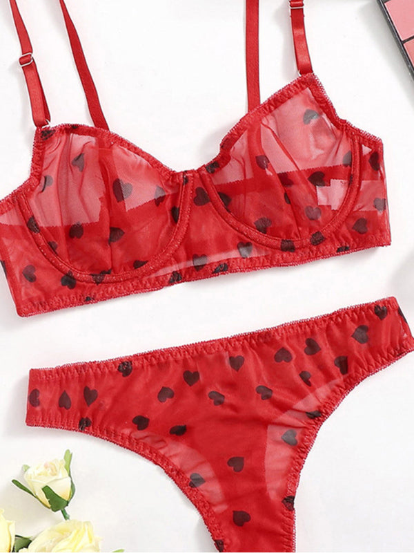 Love-Themed Mesh Lingerie Set – Sexy Women’s Underwear
