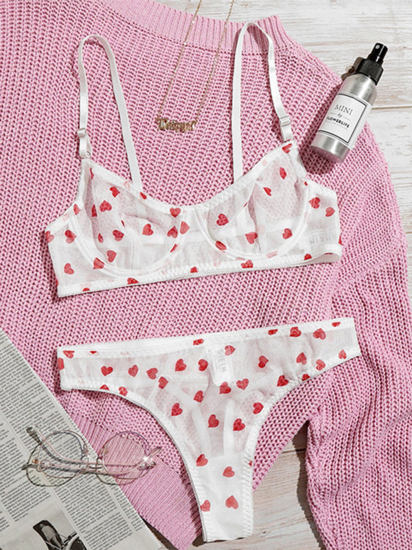 Love-Themed Mesh Lingerie Set – Sexy Women’s Underwear