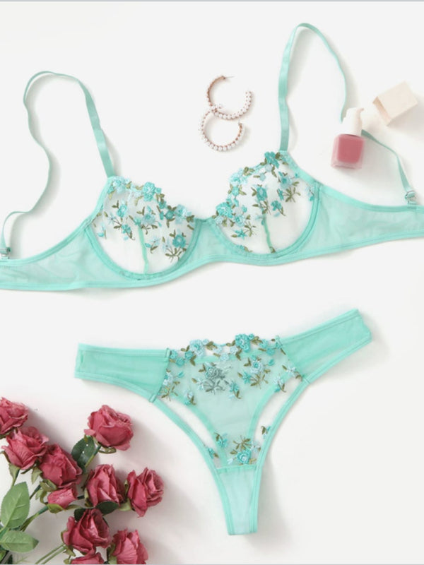 Elegant Sheer Floral Lace Lingerie Set for Women