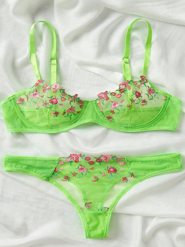 Elegant Sheer Floral Lace Lingerie Set for Women