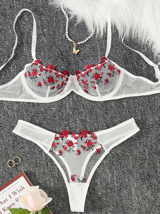 Elegant Sheer Floral Lace Lingerie Set for Women